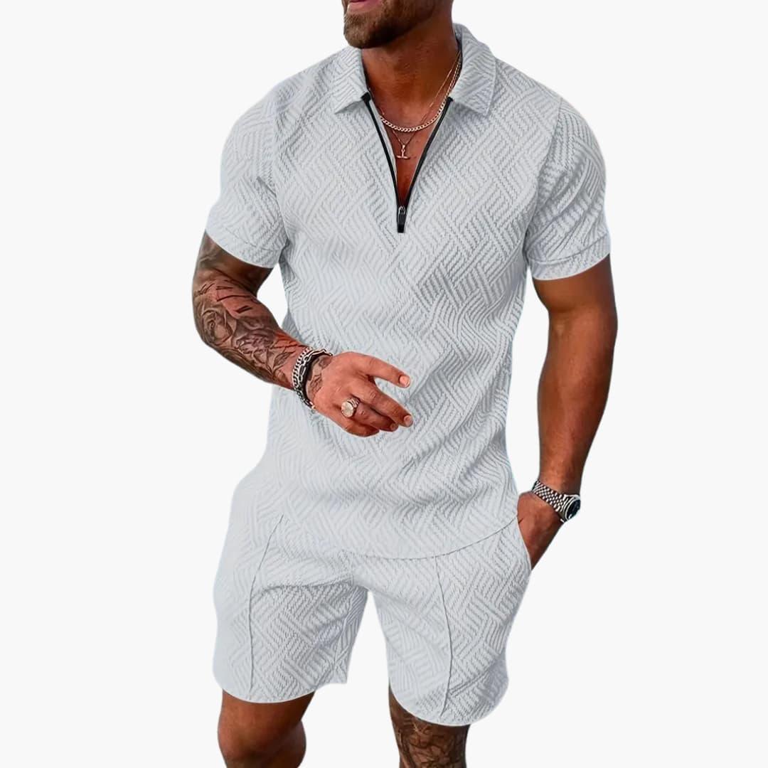 Men's Summer Two-Piece Set with Zipper and Shorts