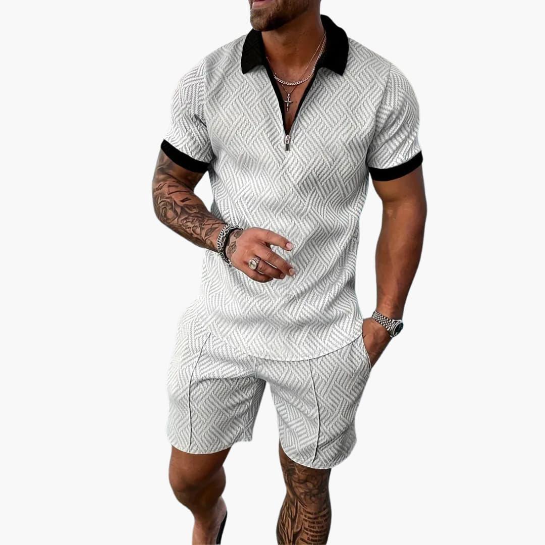Men's Summer Two-Piece Set with Zipper and Shorts