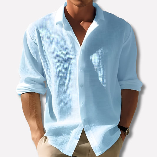 Men's Textured Cotton and Linen Collared Shirt