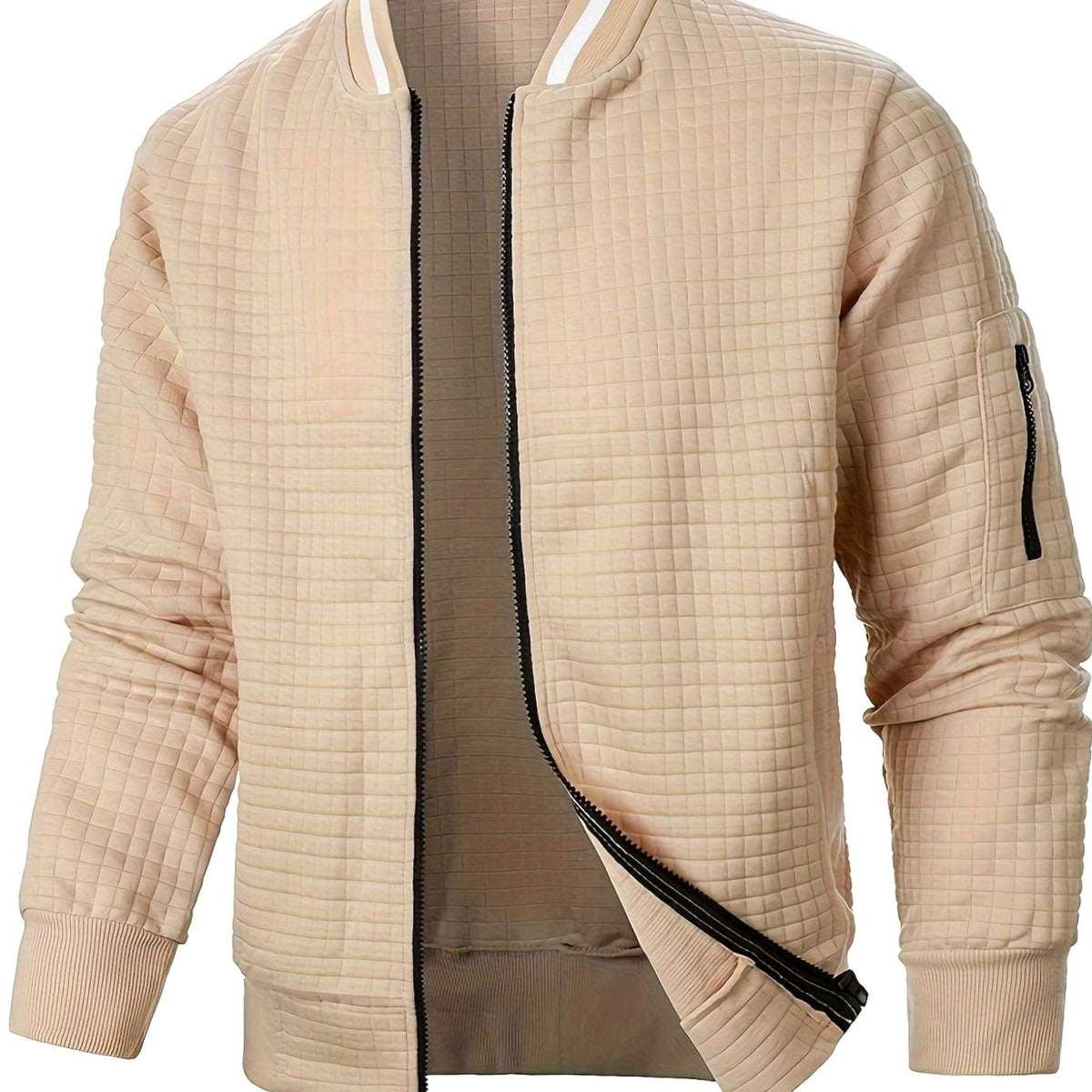 Men's Textured Grid Full-Zip Bomber Jacket