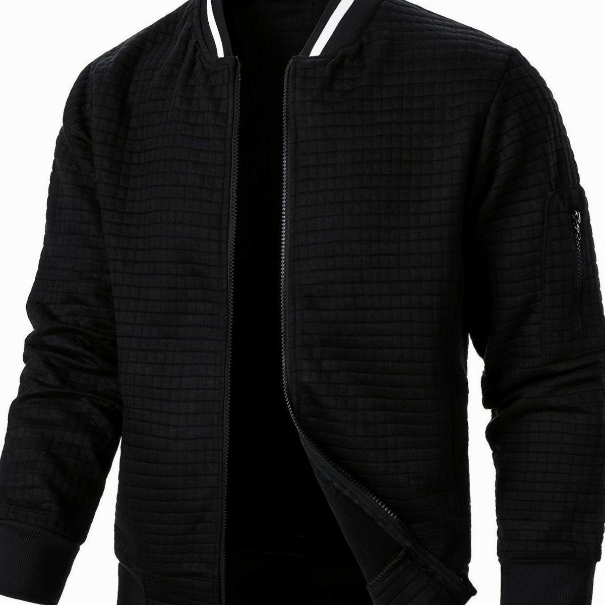 Men's Textured Grid Full-Zip Bomber Jacket