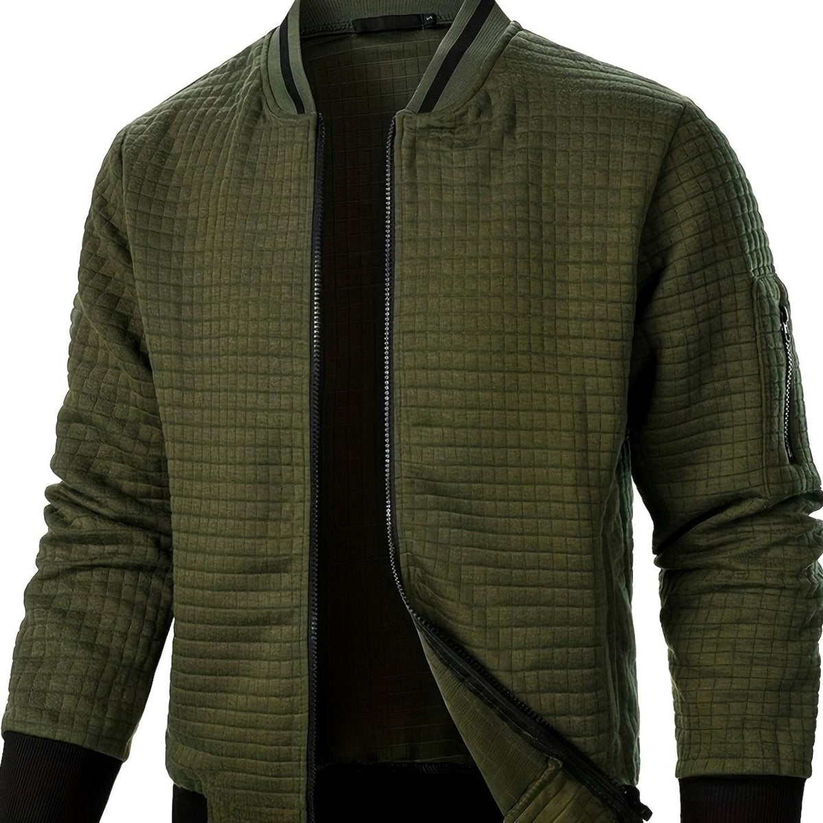 Men's Textured Grid Full-Zip Bomber Jacket