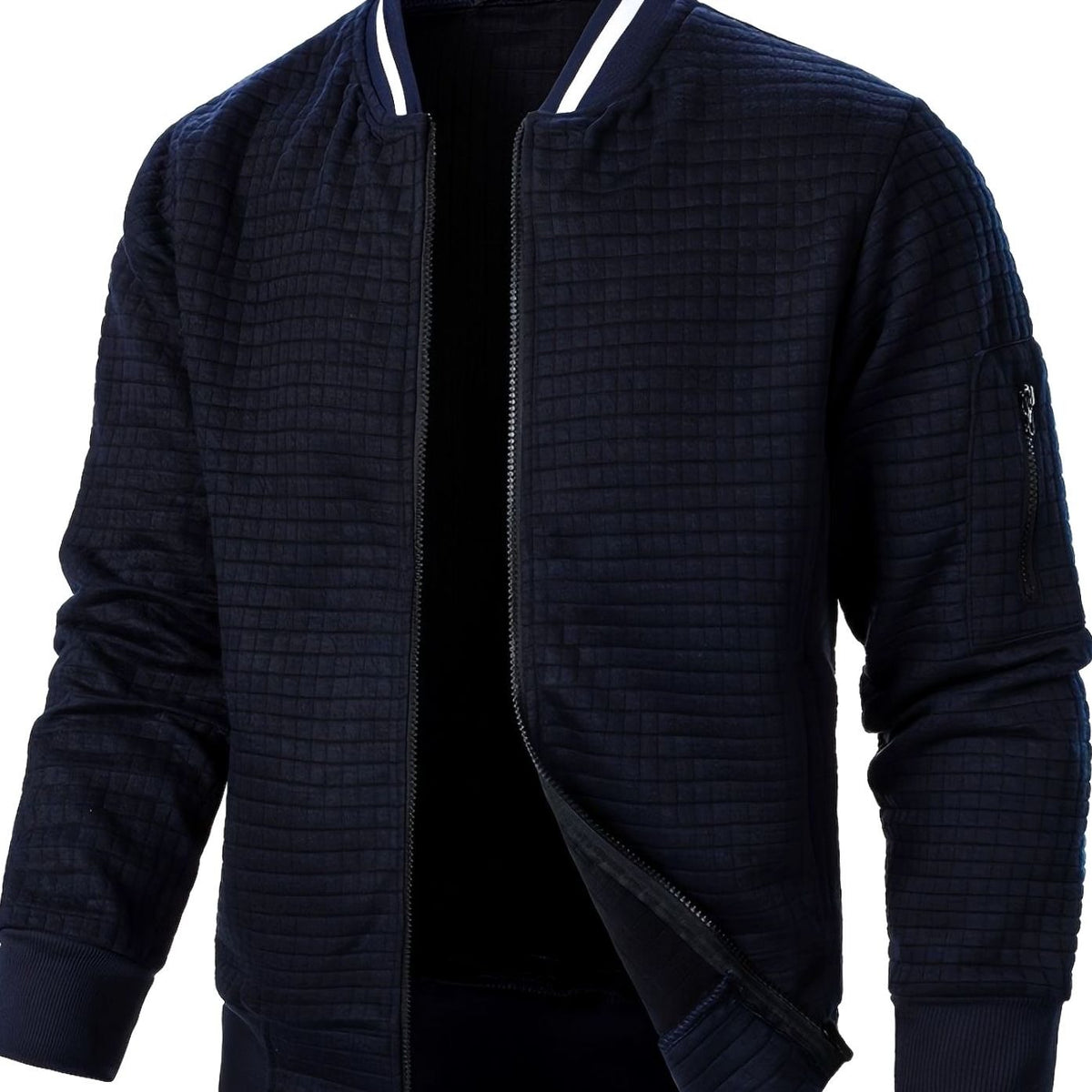Men's Textured Grid Full-Zip Bomber Jacket