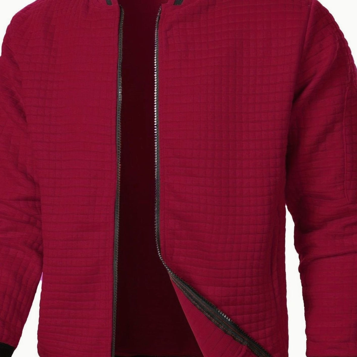 Men's Textured Grid Full-Zip Bomber Jacket