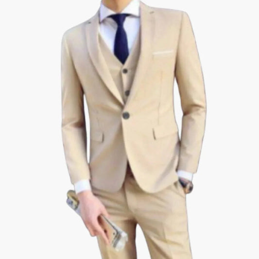 Men's Three-Piece Suit with One-Button Blazer and Vest