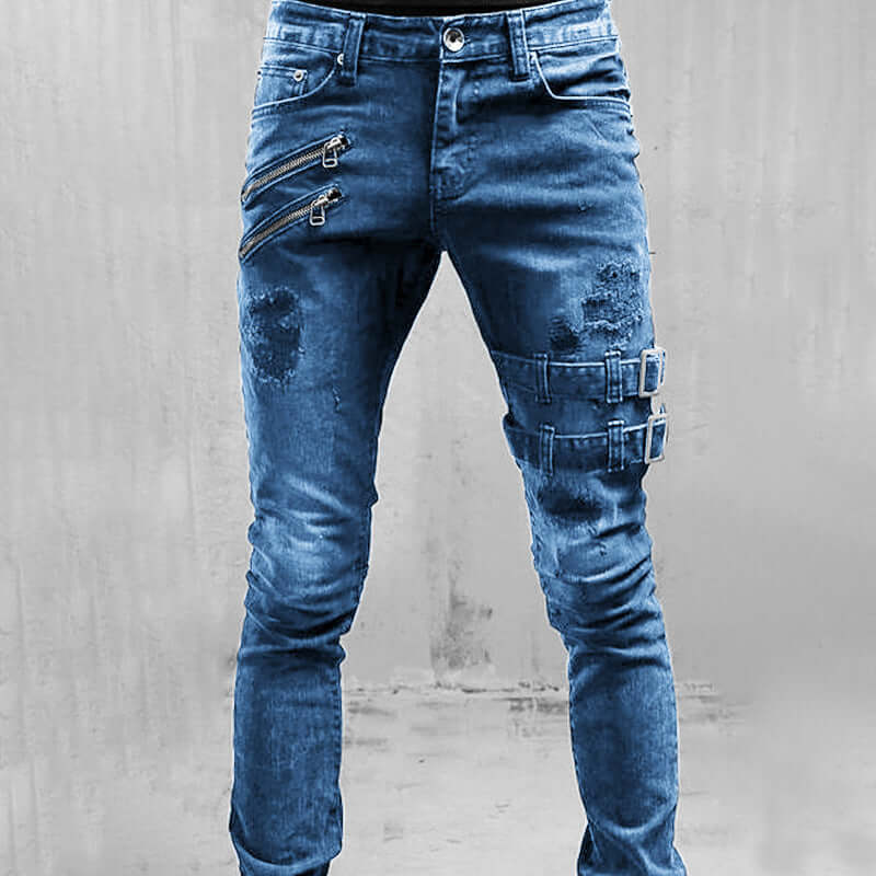 Men's Vintage Buckle Detail Denim Jeans