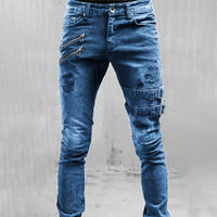 Men's Vintage Buckle Detail Denim Jeans