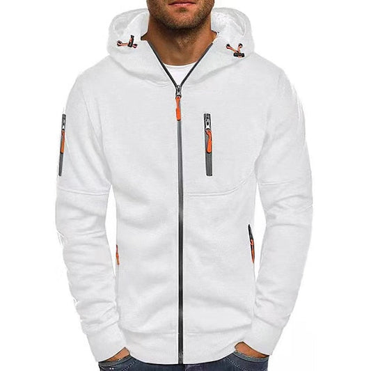 Men's Zip-Up Hoodie with Orange Accents