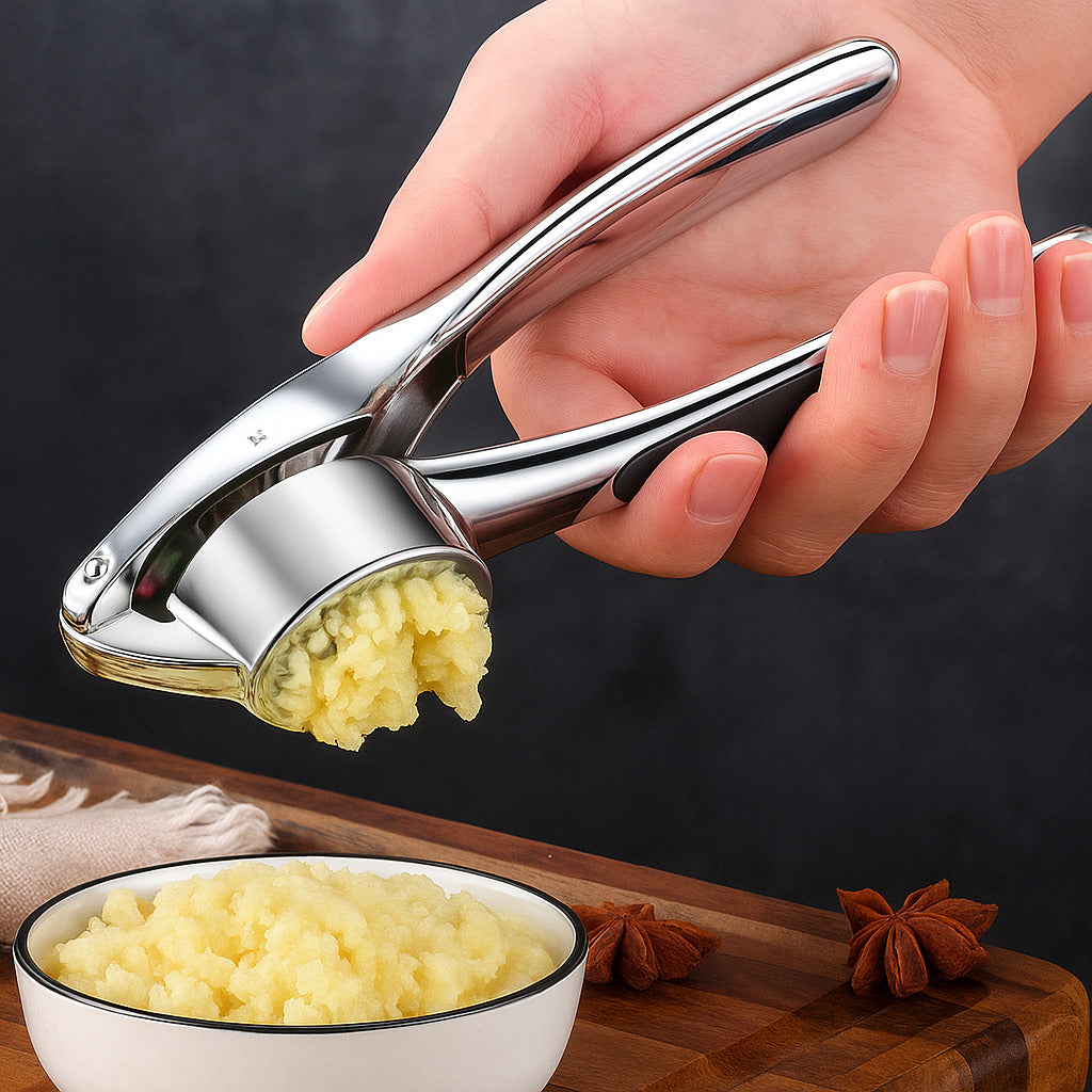 Minimalist Stainless Steel Garlic Press with Non-Slip Handle