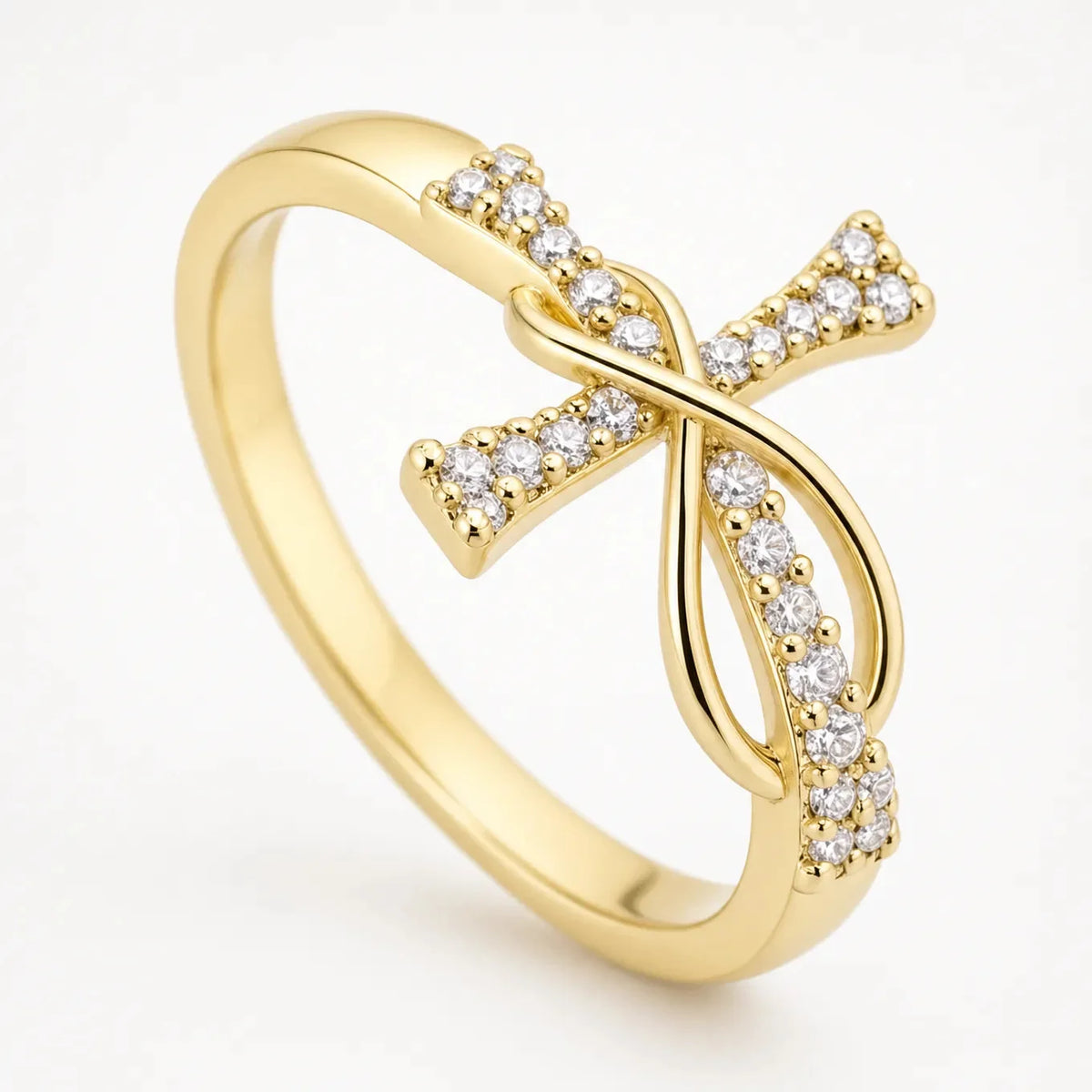 Mobius Cross Ring with Pavé Stones, Gold or Silver