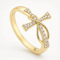 Mobius Cross Ring with Pavé Stones, Gold or Silver