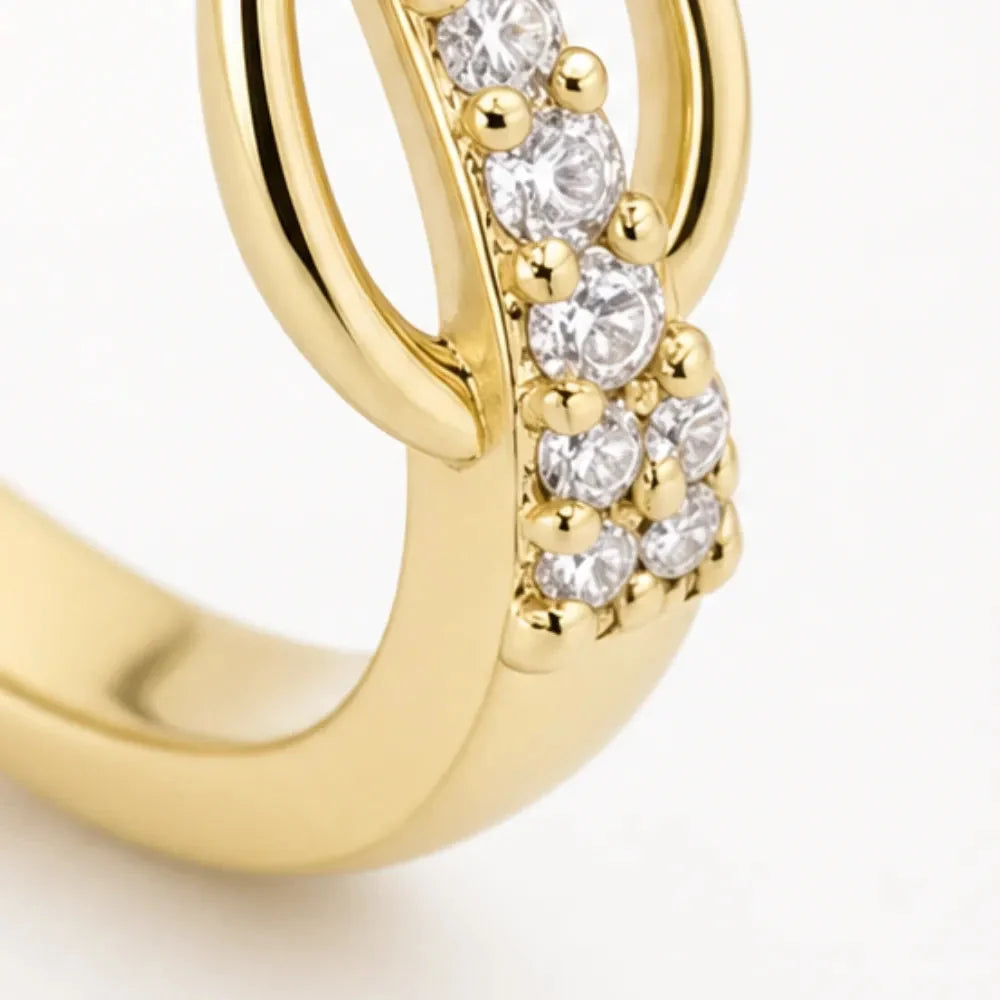 Mobius Cross Ring with Pavé Stones, Gold or Silver