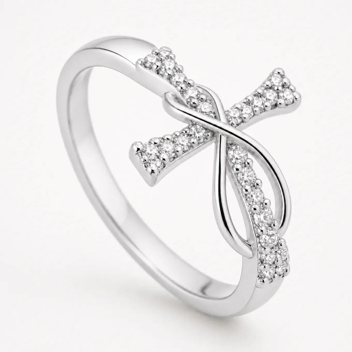 Mobius Cross Ring with Pavé Stones, Gold or Silver