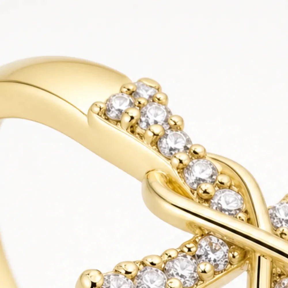 Mobius Cross Ring with Pavé Stones, Gold or Silver
