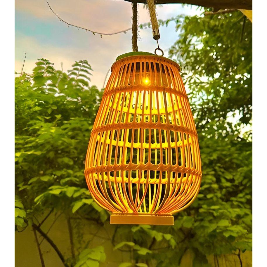 Outdoor Rattan Solar Garden Lantern with Automatic Lighting