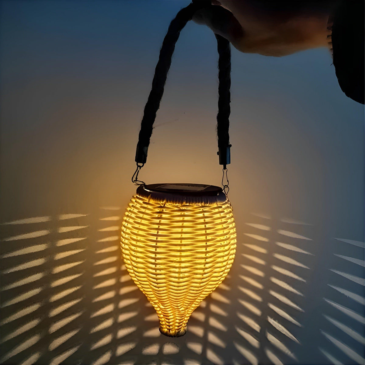 Outdoor Rattan Solar Garden Lantern with Automatic Lighting