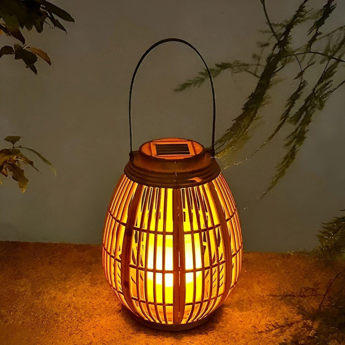 Outdoor Rattan Solar Garden Lantern with Automatic Lighting