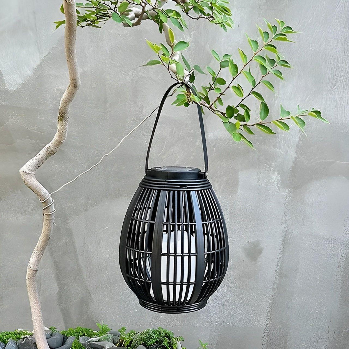 Outdoor Rattan Solar Garden Lantern with Automatic Lighting