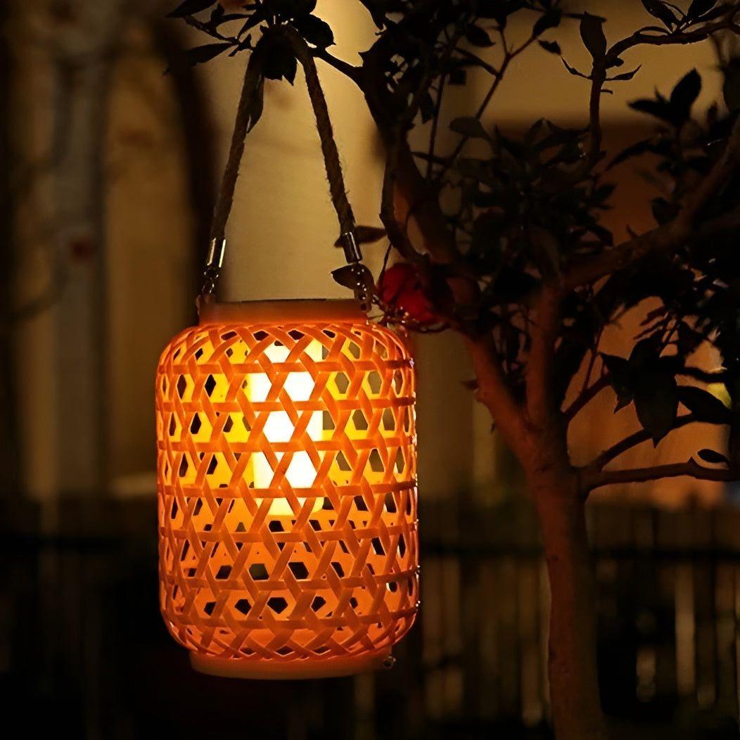 Outdoor Rattan Solar Garden Lantern with Automatic Lighting