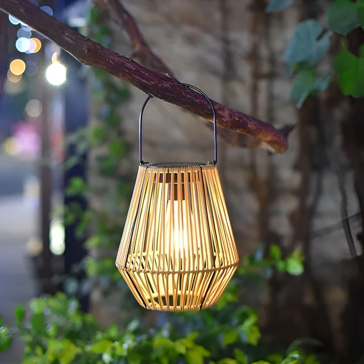 Outdoor Rattan Solar Garden Lantern with Automatic Lighting