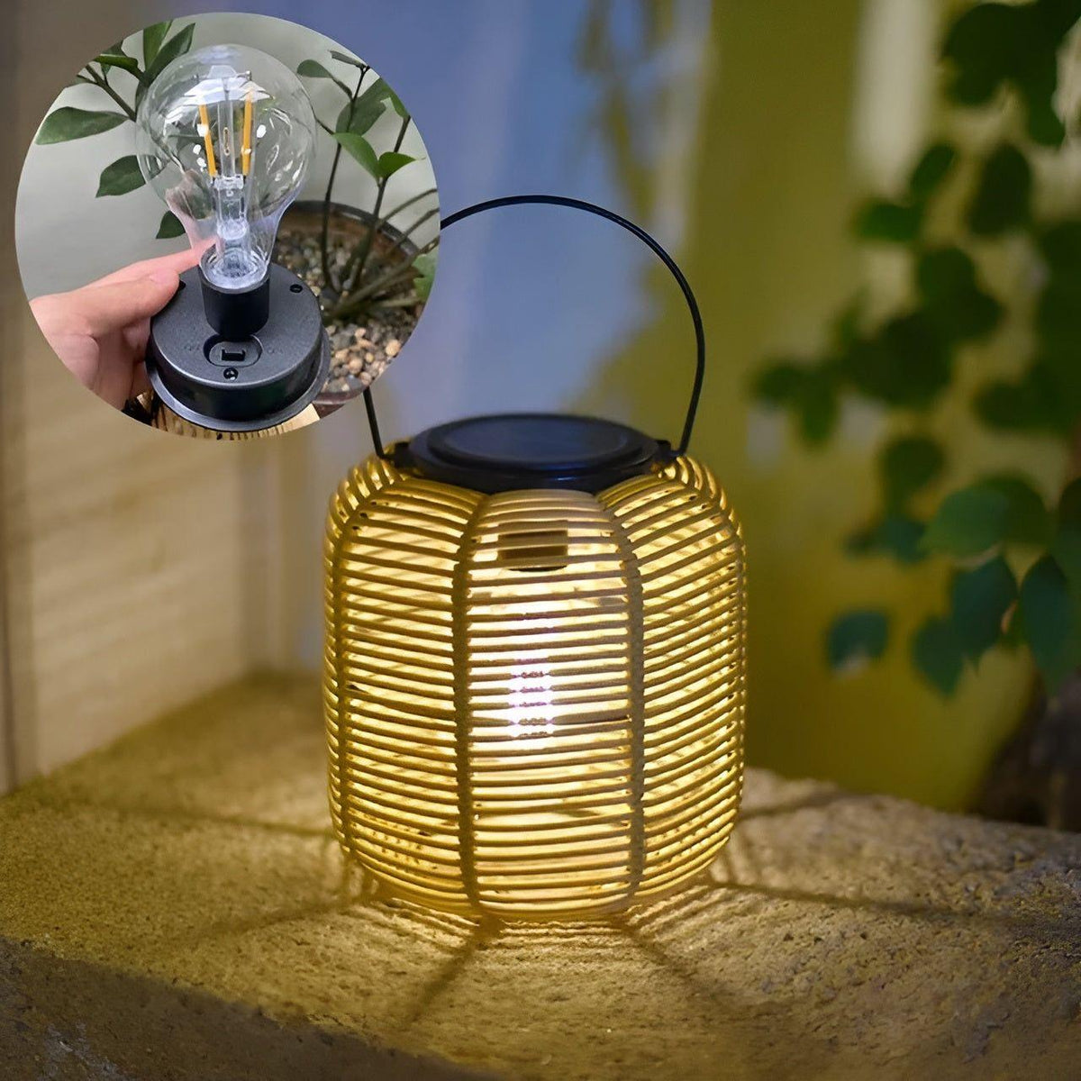 Outdoor Rattan Solar Garden Lantern with Automatic Lighting
