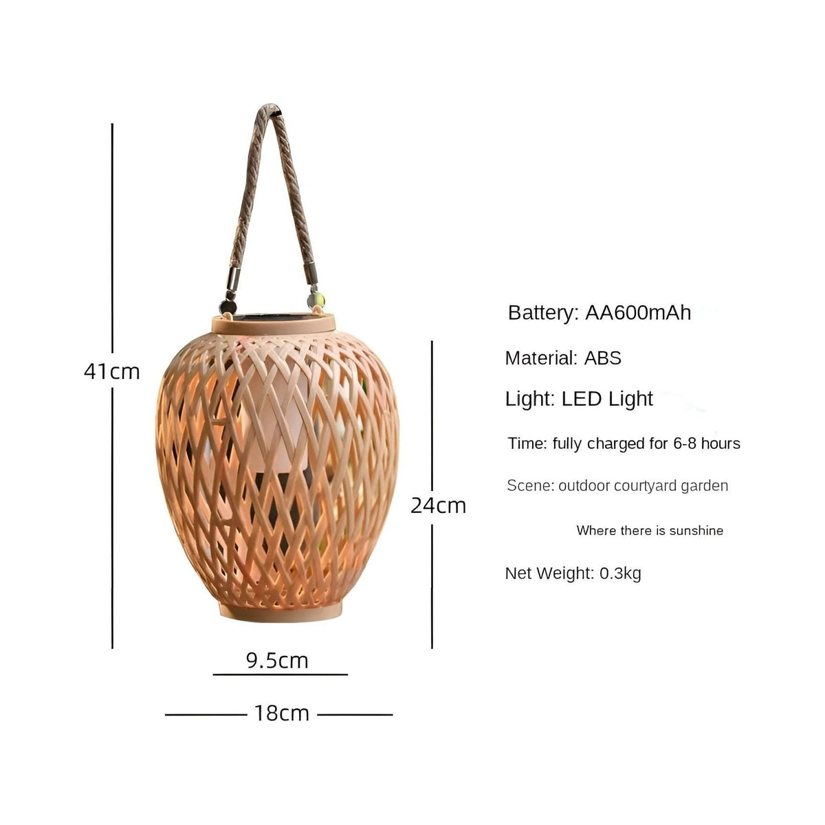 Outdoor Rattan Solar Garden Lantern with Automatic Lighting