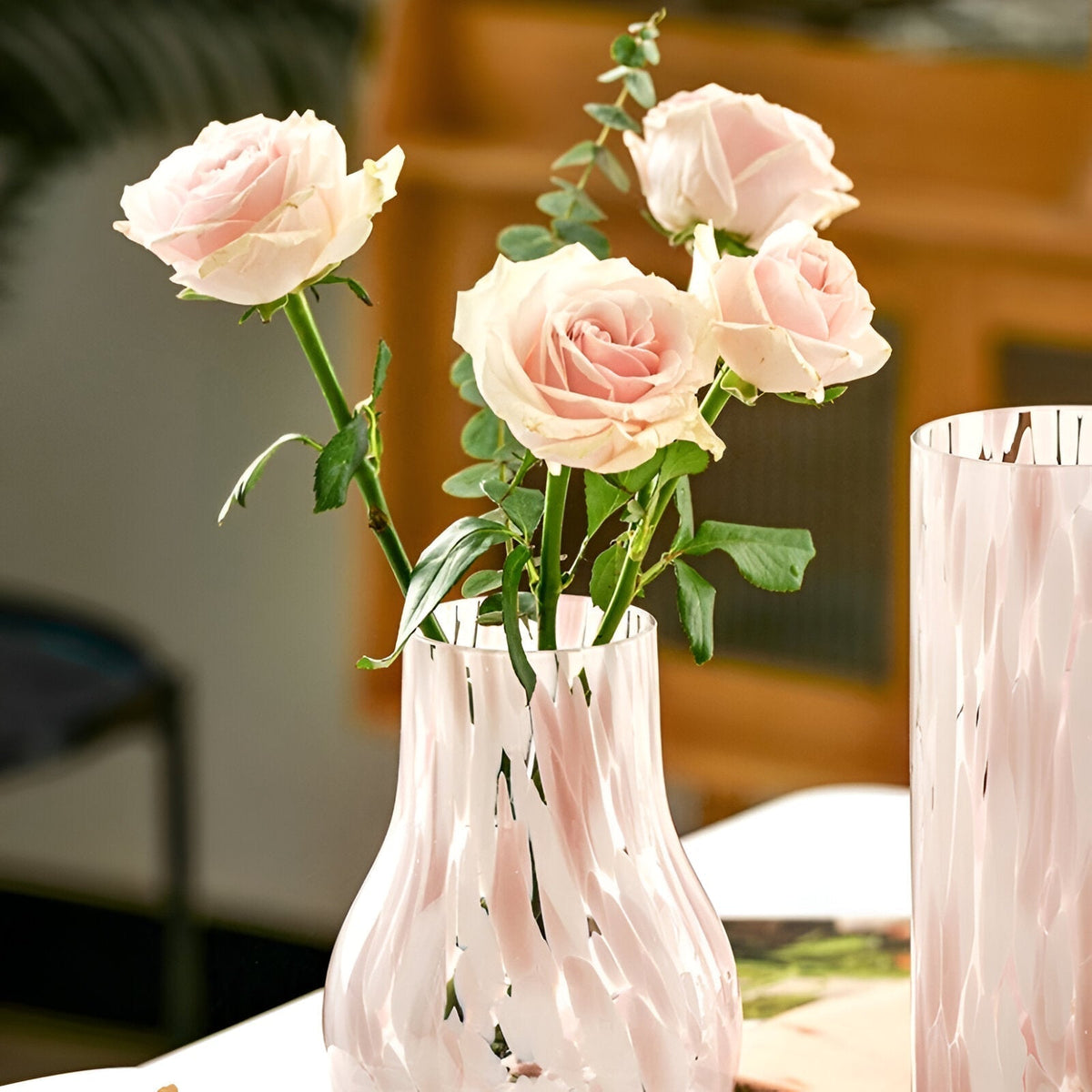 Pink Marble Effect Glass Vase - American Style Hydroponic Decoration