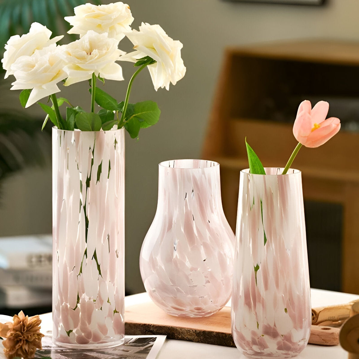 Pink Marble Effect Glass Vase - American Style Hydroponic Decoration