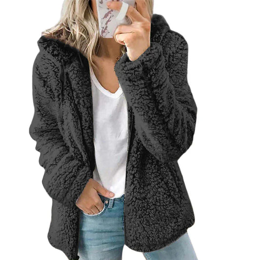 Plush Teddy Fleece Full Zip Hooded Jacket