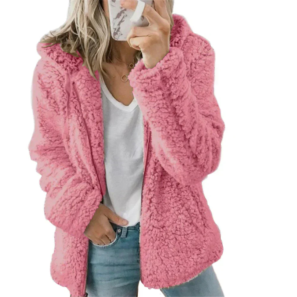 Plush Teddy Fleece Full Zip Hooded Jacket
