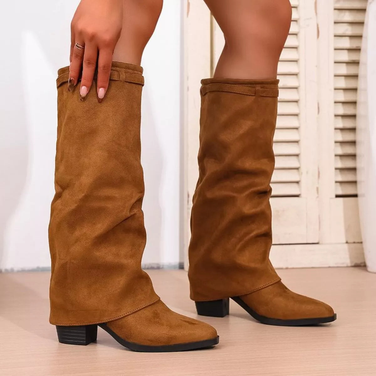 Pointed Toe Block Heel Boots