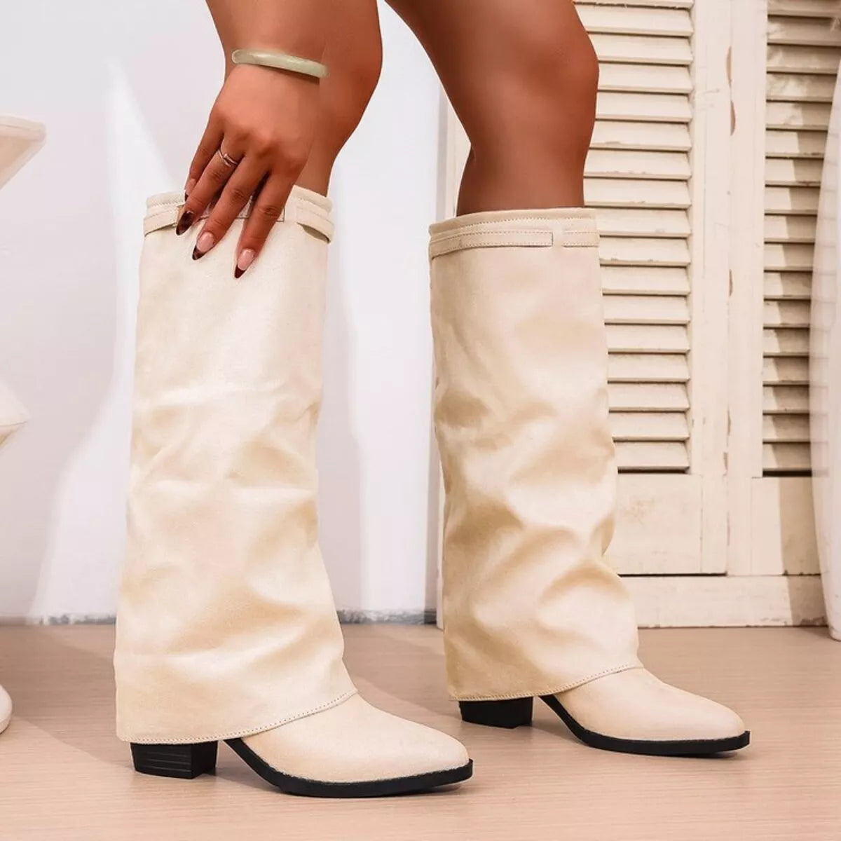 Pointed Toe Block Heel Boots
