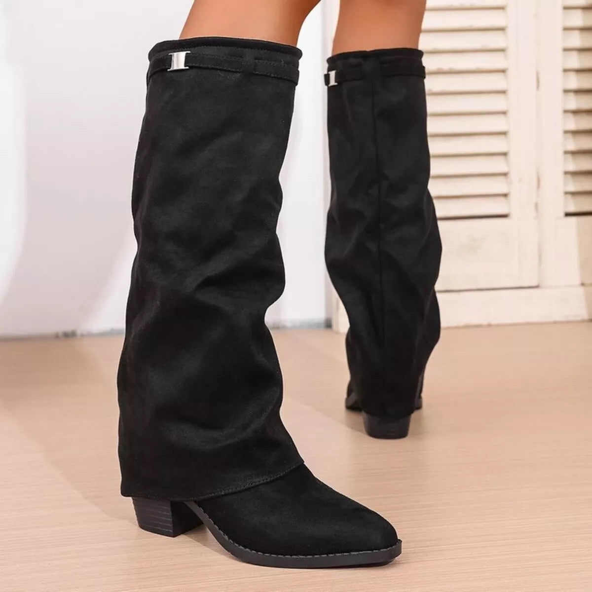 Pointed Toe Block Heel Boots