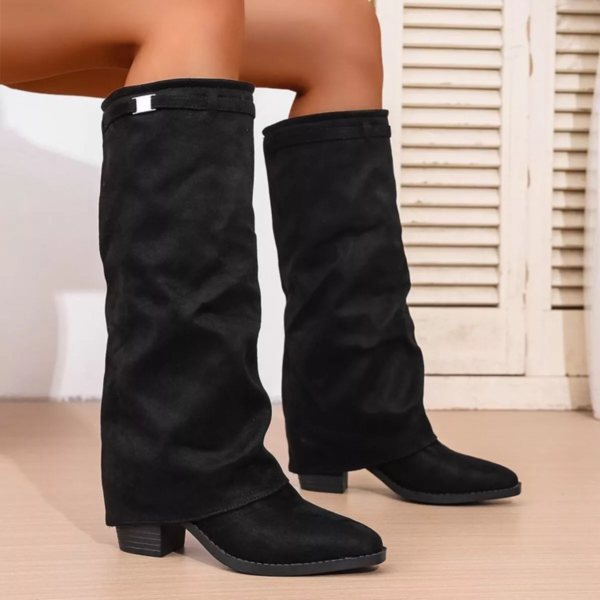 Pointed Toe Block Heel Boots