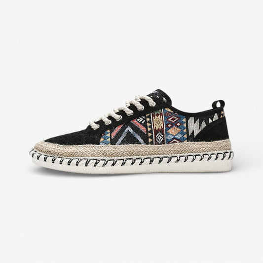 Printed Lace-Up Round-Toe Flat Shoes