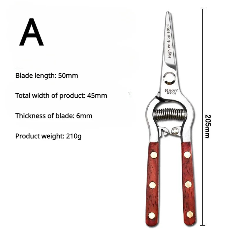 Pruning Shears with Wooden Handle - 20 cm - Forged Carbon Steel - For Branches & Fruit Trees
