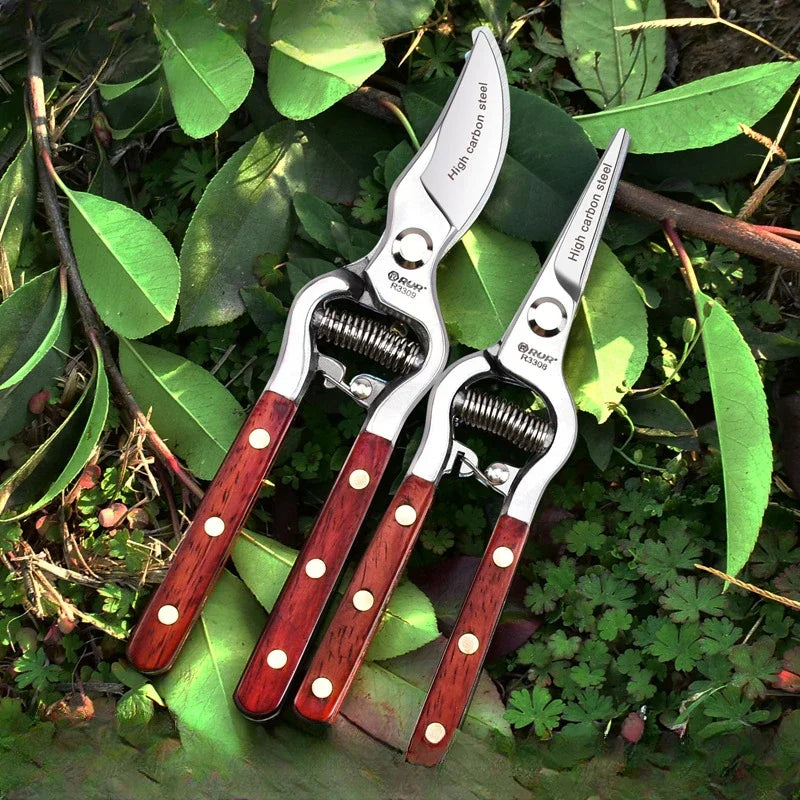 Pruning Shears with Wooden Handle - 20 cm - Forged Carbon Steel - For Branches & Fruit Trees
