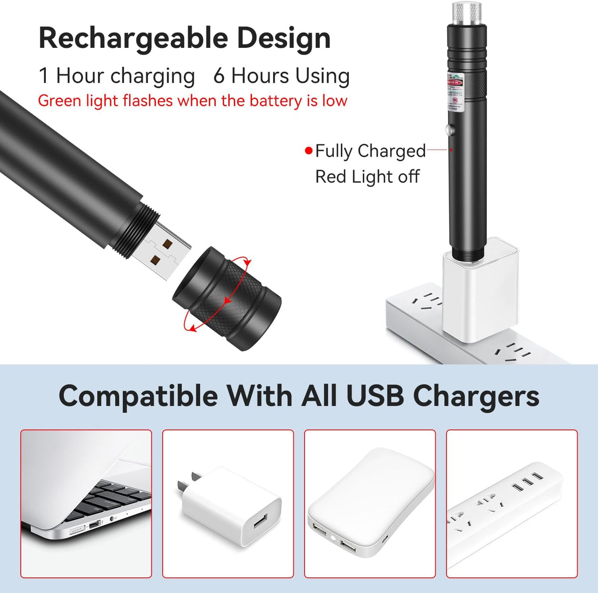 Rechargeable Outdoor Green Laser Pointer Metal Flashlight