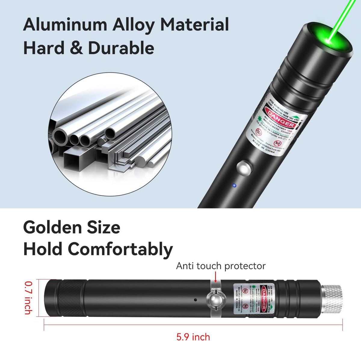 Rechargeable Outdoor Green Laser Pointer Metal Flashlight