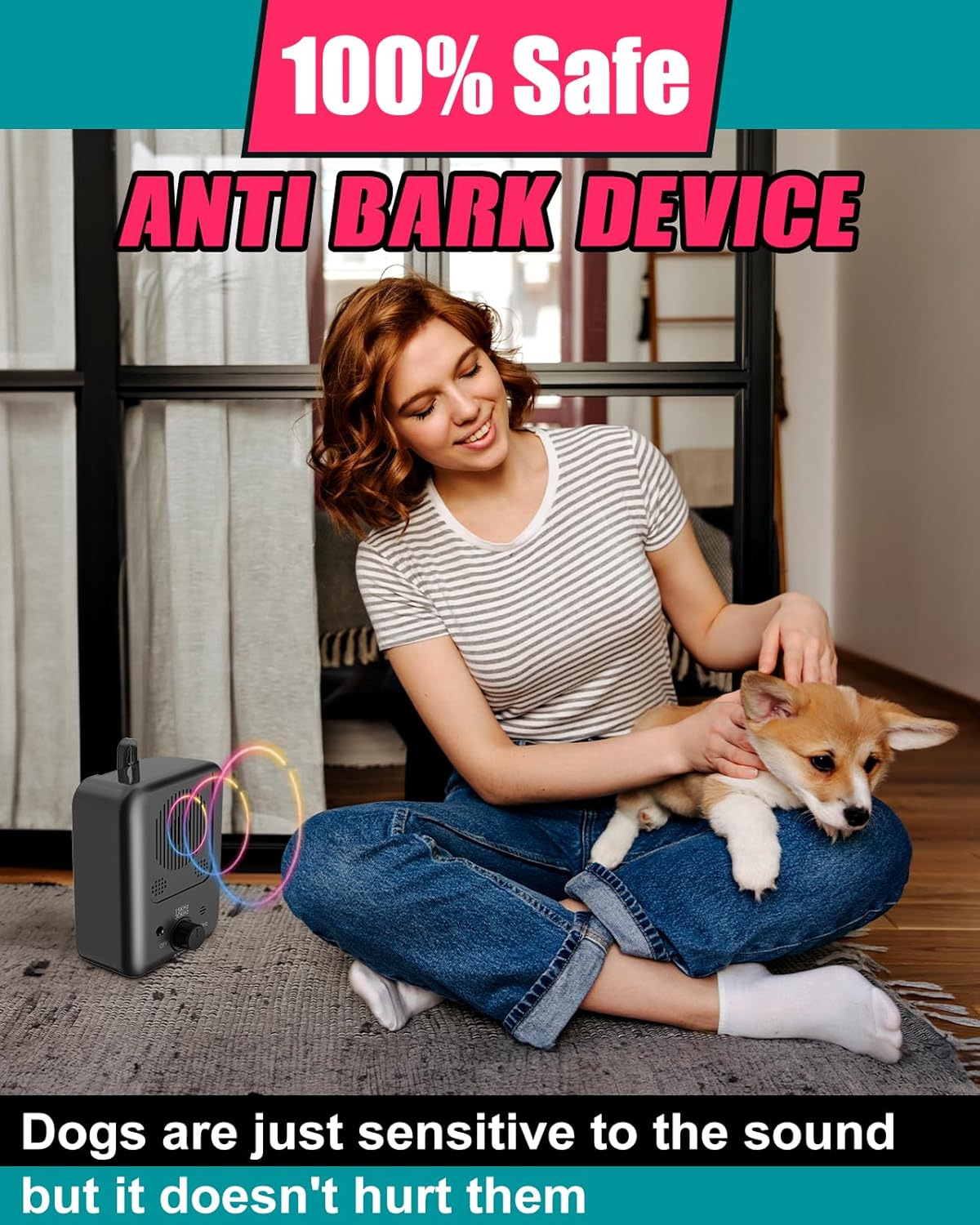 Rechargeable Ultrasonic Anti-Barking Dog Deterrent Device with 15-Meter Range