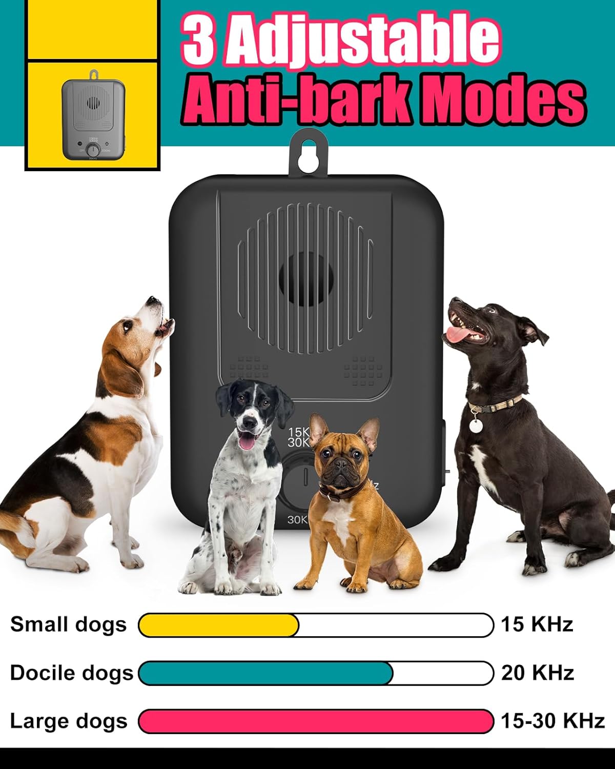 Rechargeable Ultrasonic Anti-Barking Dog Deterrent Device with 15-Meter Range