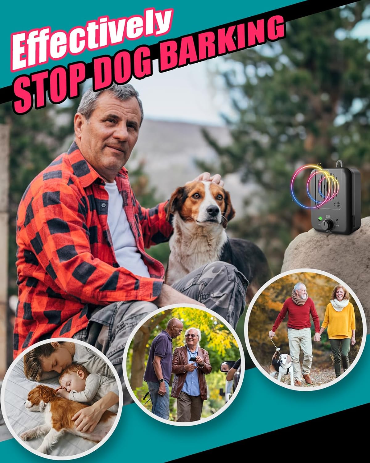 Rechargeable Ultrasonic Anti-Barking Dog Deterrent Device with 15-Meter Range