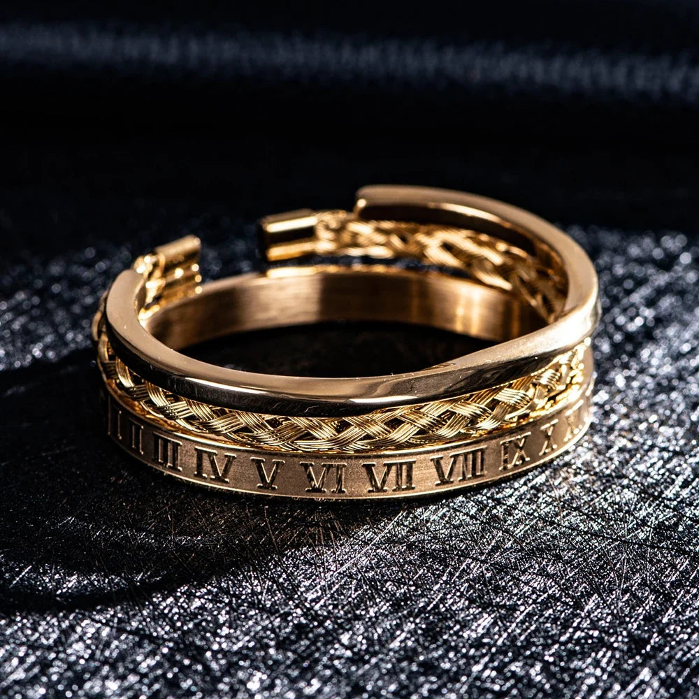 Roman Steel Triple Stack Bracelet Set