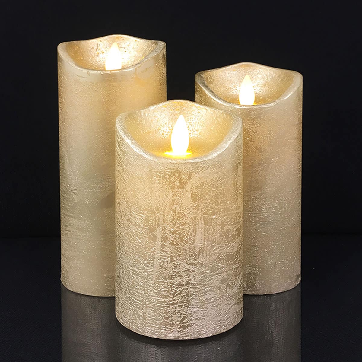 Rustic LED Pillar Candles - 3 Pack - 10/12.5/15 cm - with 3D Flame - Multiple Colors