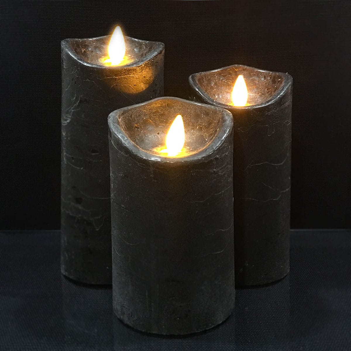 Rustic LED Pillar Candles - 3 Pack - 10/12.5/15 cm - with 3D Flame - Multiple Colors