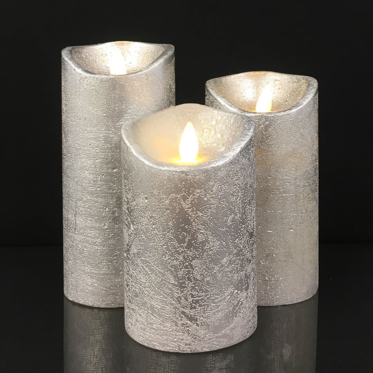 Rustic LED Pillar Candles - 3 Pack - 10/12.5/15 cm - with 3D Flame - Multiple Colors
