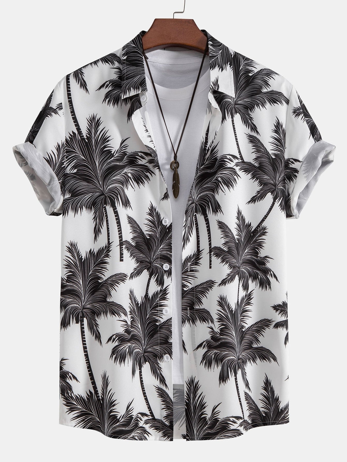 Shirt and Swim Shorts Set with Palm Print - 100% Polyester, Regular Fit Casual Summer Outfit