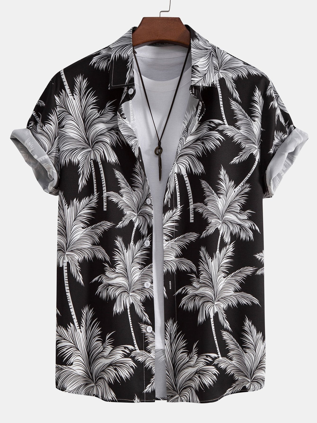 Shirt and Swim Shorts Set with Palm Print - 100% Polyester, Regular Fit Casual Summer Outfit