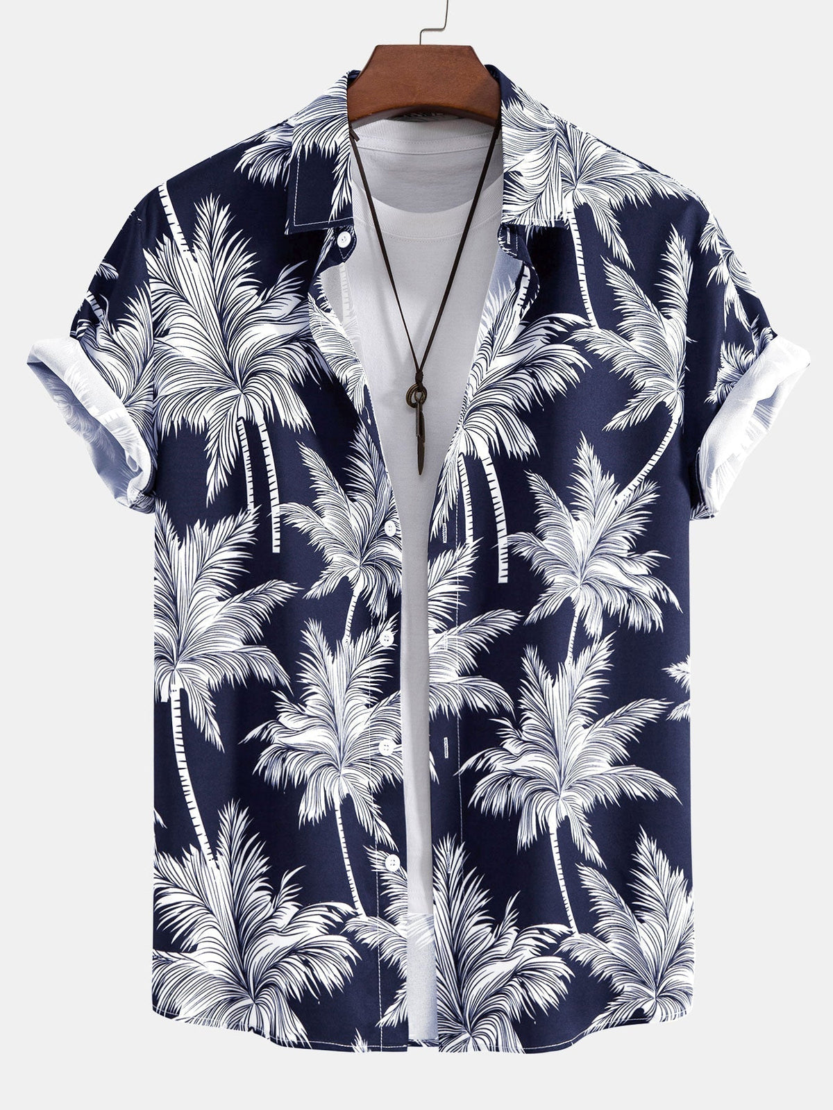Shirt and Swim Shorts Set with Palm Print - 100% Polyester, Regular Fit Casual Summer Outfit