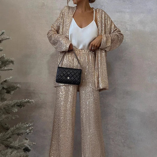 Sparkling Sequin Blazer and Trousers Set